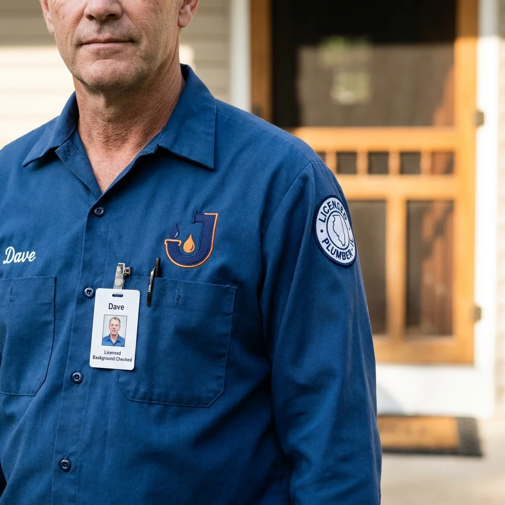 Licensed plumber showing ID badge in Huntington, WV