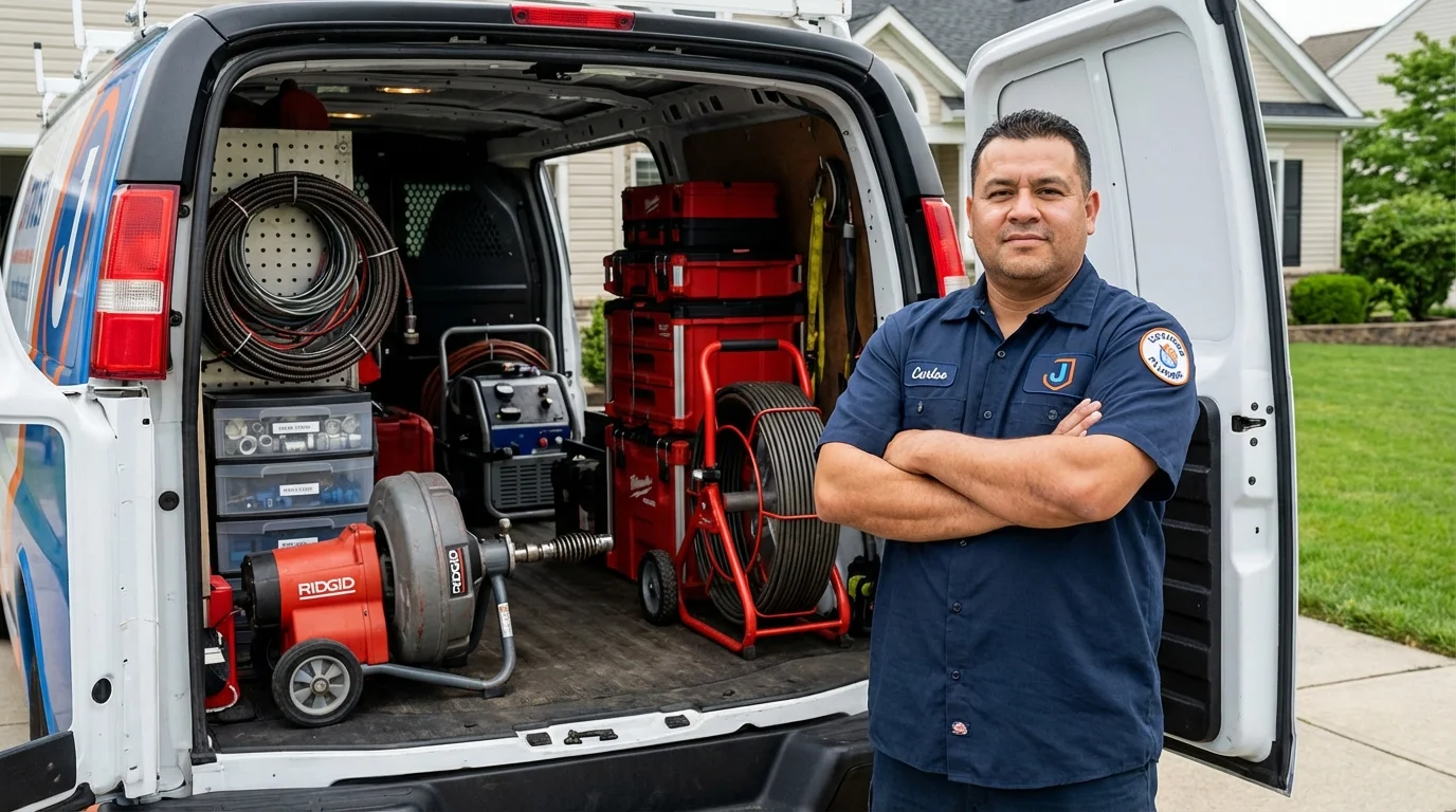 Professional drain cleaning equipment and Johns Plumbing LLC plumber in Huntington