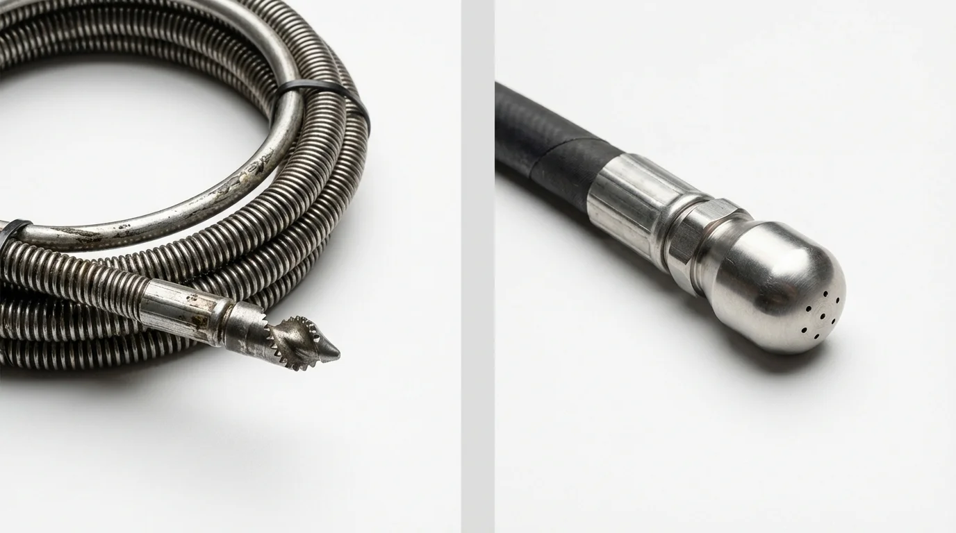 Drain snake cable and hydro jetting nozzle used for drain cleaning in Huntington, WV