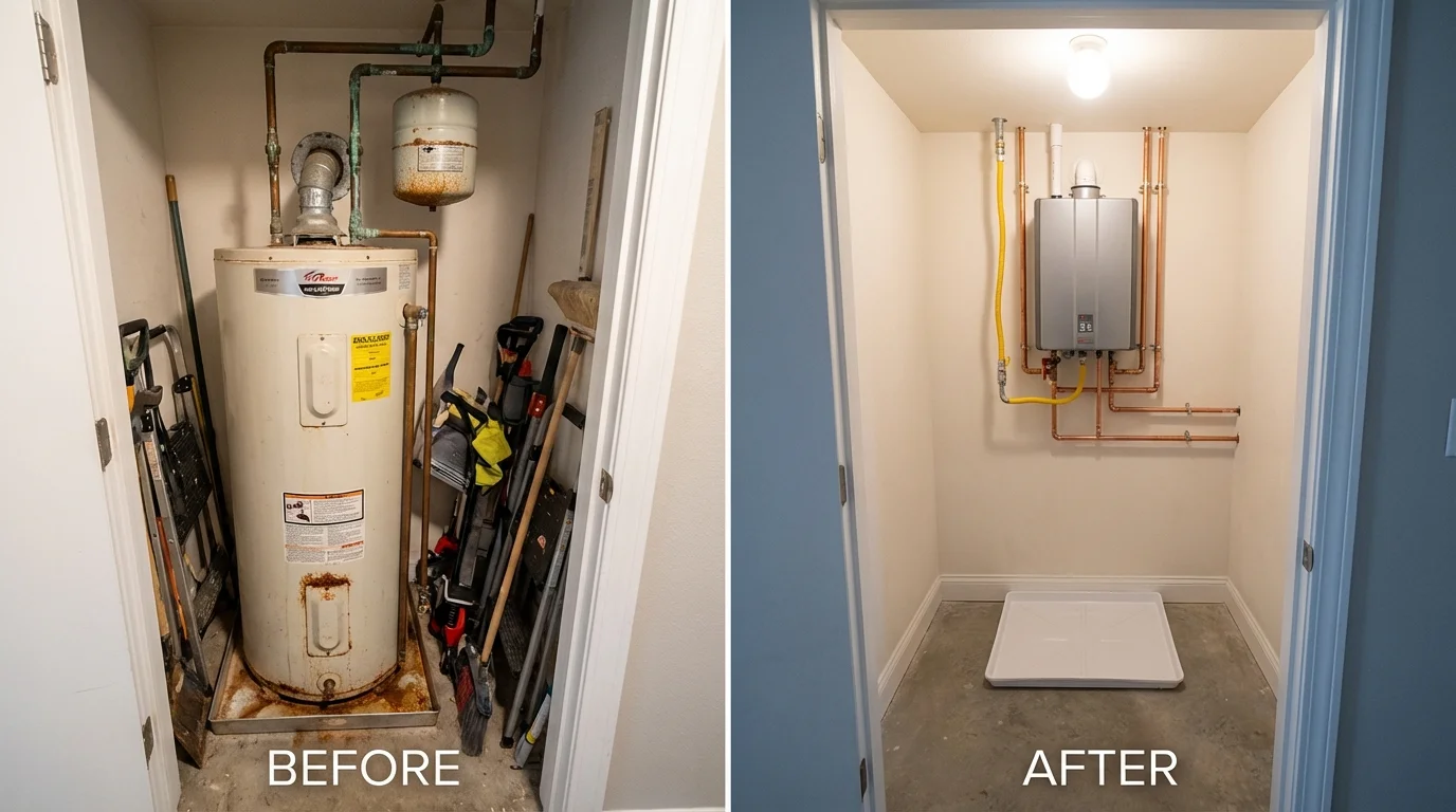 Tank water heater versus wall-mounted tankless unit comparison for Huntington, WV homeowners