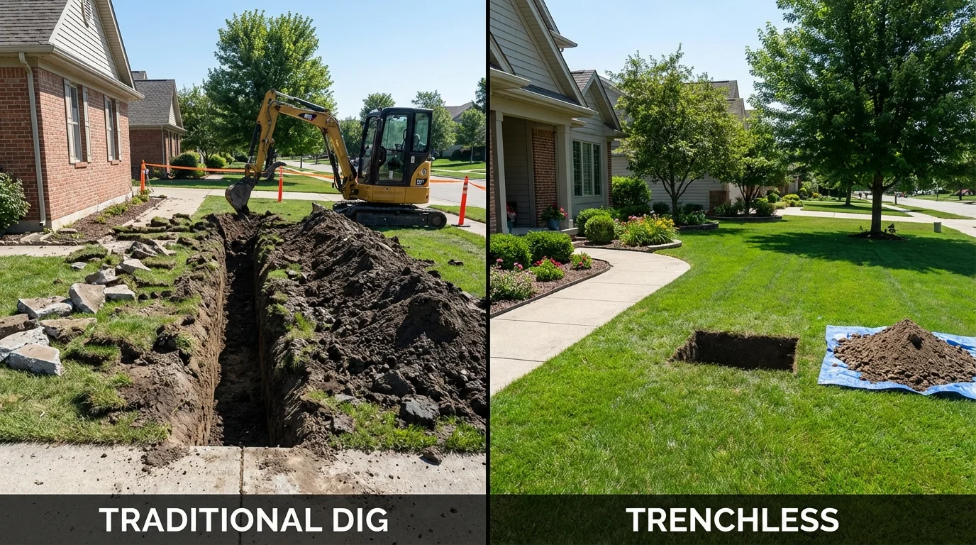 Trenchless sewer repair with minimal yard damage versus traditional excavation in Huntington, WV